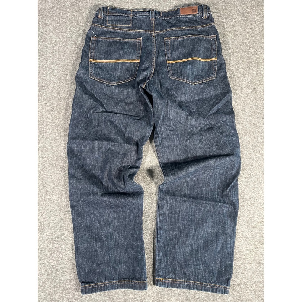 Vintage Y2K Dark Wash Baggy Denim Jeans 38x32 Wide Leg Streetwear Relaxed Fit